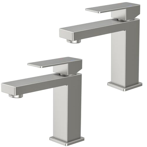 FORIOUS Bathroom Sink Faucet 1 Hole Single Handle 2 Pack Brushed Nickel | For 1 or 3 Hole 4 Inch Centerset Sink, with Pop-up Drain, NSF61 Certificate, Single Handle Faucet for Sink Vanity RV Restroom - color: Stainless Steel x2PCS, size: Short