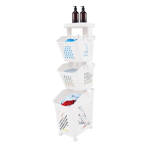 JOMCYDM 4-Tier Slim Laundry Hamper for Clothes Sorting and Storage, Narrow Laundry Basket Organizer for Bathroom, Bedroom, Small Spaces, Families (3-Tier) - color: 3-Tier