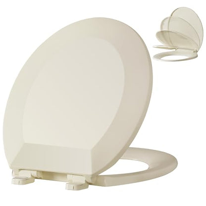 Angol Shiold PP Slow Close Toilet Seat (Round, Almond) | Round toilet seat with ergonomic design, grip-tight anti-slip bumpers and easy-clean safe PP material - color: Almond, size: Round 16.5‘’