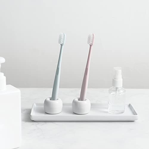 Mini Ceramic Couple Toothbrush Holder, Hand-Made Bathroom Toothbrush Holder, Electric Toothbrush Head Holder and Office Pen Holder 2-Piece Set (White) - color: White