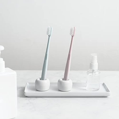 Mini Ceramic Couple Toothbrush Holder, Hand-Made Bathroom Toothbrush Holder, Electric Toothbrush Head Holder and Office Pen Holder 2-Piece Set (White) - color: White
