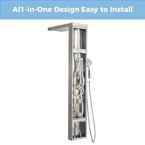 DELAVIN Stainless Steel Shower Tower, Multi Function Shower Panel Tower | Rainfall Waterfal, Full Body Shower System with Body Jets and Handheld Shower, Brushed Nickel, Solution for Rental Properties - style: 5 Body Jets