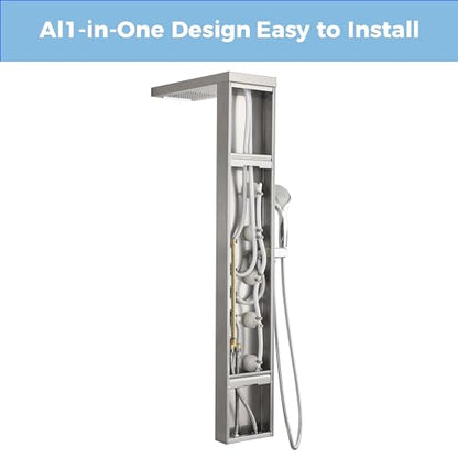 DELAVIN Stainless Steel Shower Tower, Multi Function Shower Panel Tower | Rainfall Waterfal, Full Body Shower System with Body Jets and Handheld Shower, Brushed Nickel, Solution for Rental Properties - style: 5 Body Jets
