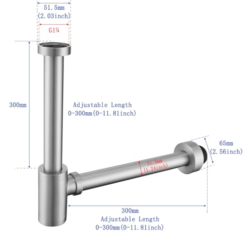 Basin Bottle Trap Brushed Nickel Sink Bathroom Waste Pipe 1-1/4 inch Slip Inlet Drain Tube Adjustable P-Trap Drain Pipe,SW-83888BN-L2. - color: T03-Brushed Nickel