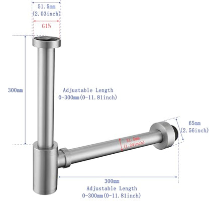 Basin Bottle Trap Brushed Nickel Sink Bathroom Waste Pipe 1-1/4 inch Slip Inlet Drain Tube Adjustable P-Trap Drain Pipe,SW-83888BN-L2. - color: T03-Brushed Nickel
