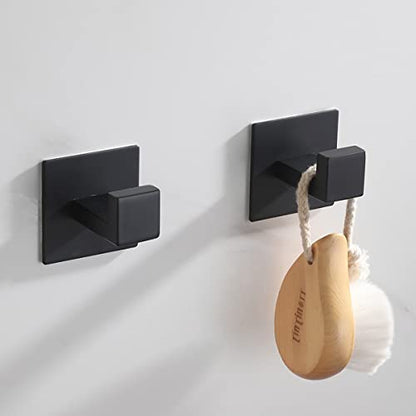 Flybath 2PCS Towel Hook Self Adhesive SUS 304 Stainless Steel Matte Black | Square, No Drill, Strong Hold, Rustproof, Wall Mount, Stylish Coat Robe Door Hooks For Hanging, Kitchen Bathroom Accessories - color: Matt Black
