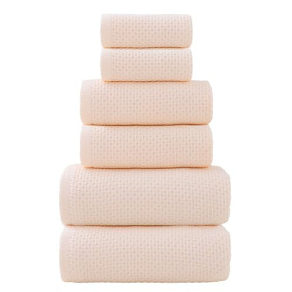 SK Studio 6 Piece Pink Bath Towels Set Cotton Waffle Bathroom Towels | 2 Bath Towels, 2 Hand Towels, 2 Washcloths Quick Dry for College Dorm, Spa - color: Pink 1