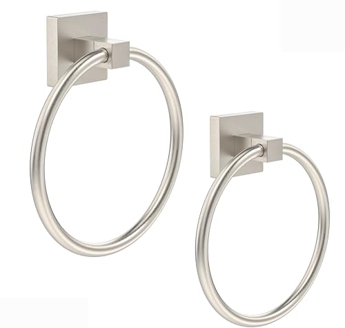 RUACQ Towel Ring, Hand Towel Holder for Bathroom, Brushed Nickel, 2 Pack | Wall Mounted Hand Towel Bar, 304 Stainless Steel Towel Hanger, Square Base, Round Towel Holder Design, Modern, Heavy Duty - color: Brushed Nickel, size: 2