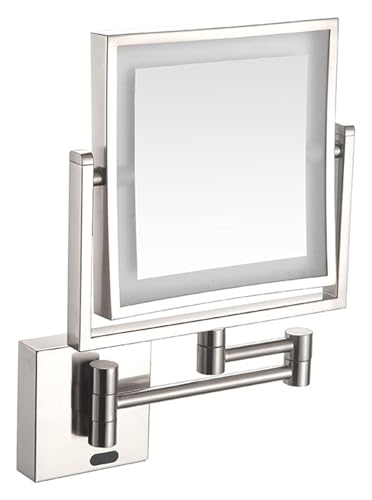 Wall Mounted Lighted Makeup Mirror Square Wall Mounted Double Sided 1X/3X Magnifying Mirror Rotation Extension Bathroom Mirror(Nickel,Hardwired) - color: Nickel