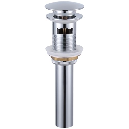 Angle Simple Bathroom Sink Drain, Pop Up Stopper with Overflow Hole, Chrome | Brass Sink Stopper with Stainless Steel Tailpiece, Fit 1.61 to 2 Inches Diameter of Drain Hole - color: Chrome