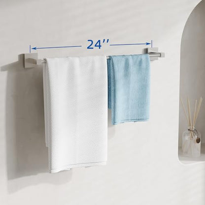 RUACQ Towel Bar 24" Towel Racks for Bathroom Wall Mounted, Brushed Nickel | One-Piece Bath Towel Holder, Total Length 26 Inch Single Towel Rod, 304 Stainless Steel Rustproof, Square Base, Heavy Duty - color: Brushed Nickel, size: 24 inch(Center to Center)