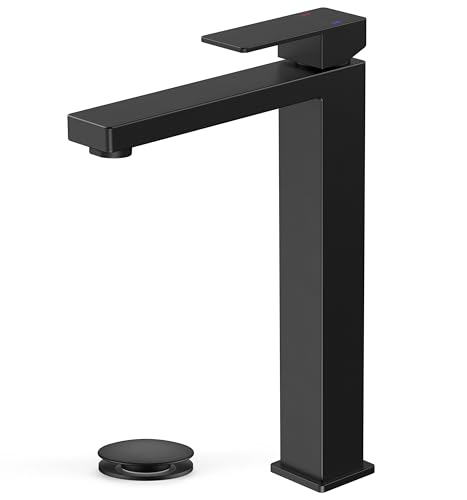 FORIOUS Vessel Sink Faucet Single Hole, Matte Black Tall Bathroom Faucets | For 1 or 3 Hole 4 Inch Centerset Sink, with Pop-up Drain, NSF61 Certificate, Single Handle Faucet for Sink Vanity RV Restroom - color: Matte Black, size: Tall