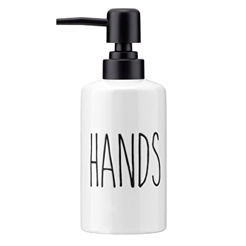 FE Hand Soap Dispenser, 10oz Ceramic Soap Dispenser for Bathroom with Plastic Pump(Hands) - color: White-hands