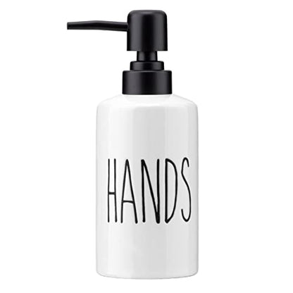 FE Hand Soap Dispenser, 10oz Ceramic Soap Dispenser for Bathroom with Plastic Pump(Hands) - color: White-hands