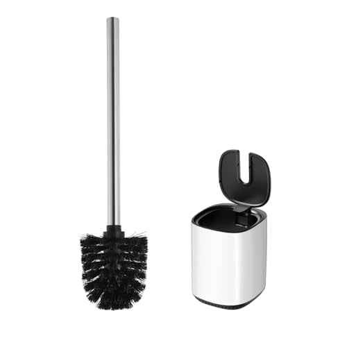 Toilet Brush and Holder Set Toilet Bowl Brush Stainless Steel Automatic Open lid Toilet Bowl Cleaner Brush Set Toilet Scrubber Kit Toilet Cleaning Brush for Bathroom - color: White