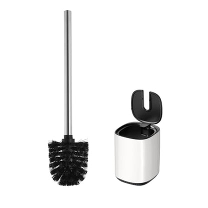 Toilet Brush and Holder Set Toilet Bowl Brush Stainless Steel Automatic Open lid Toilet Bowl Cleaner Brush Set Toilet Scrubber Kit Toilet Cleaning Brush for Bathroom - color: White