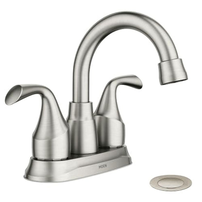 Moen Idora Spot Resist Brushed Nickel Two-Handle Centerset Bathroom Sink Faucet with Drain Assembly, 84115SRN - color: Brushed Nickel, size: 4 Inch Centerset