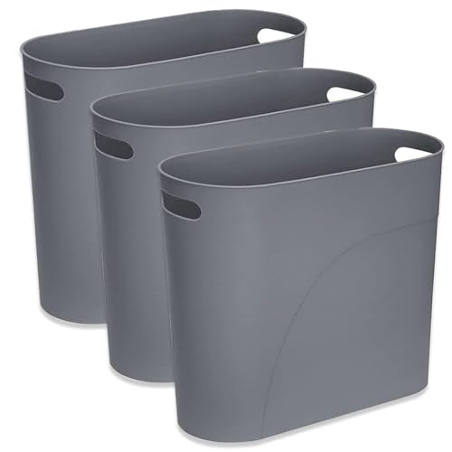 3 Pack Bathroom Trash Can, 3.2 Gallon Slim Waste Basket, Plastic Bathroom Wastebasket Slim Garbage Can for Narrow Spaces Bathroom Bedroom Kitchen Office at Home, Grey - color: Grey