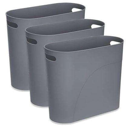 3 Pack Bathroom Trash Can, 3.2 Gallon Slim Waste Basket, Plastic Bathroom Wastebasket Slim Garbage Can for Narrow Spaces Bathroom Bedroom Kitchen Office at Home, Grey - color: Grey