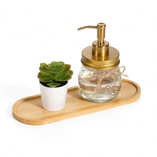 SheeChung Bathroom Counter Tray, Small Bamboo Vanity Tray - 10.3" x 3.6" | Decorative Kitchen Countertop Organizer for Soap Dispenser, Perfume, Jewelry, Catchall, Makeup, Candle, Coffee Table - color: Bamboo, size: 3.6" x 0.4" x 10.3"