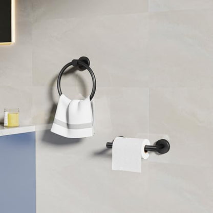 Matte Black Toilet Paper Holder Wall Mount & Towel Holder, Bathroom Hardware Set-SUS304 Stainless Steel Double Post Pivoting Tissue Roll Holder and Hand Towel Ring Set for Bathroom, RV - color: Matte Black