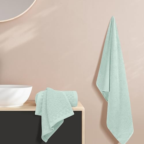MyOwn Ultra Soft 3 Pack Cotton Towel Set, Contains a Bath Towels 28x55 inch, a Hand Towels 16x24 inch & a Wash Coths 12x12 inch, Ideal Everyday use, Compact & Lightweight - Sea Green - color: Sea Green, size: 3 Pack Set