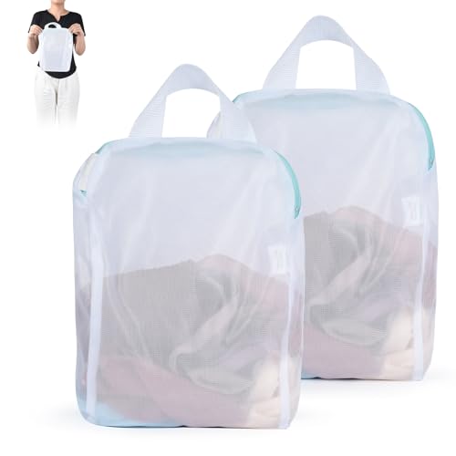 OTraki 2Pcs Small Mesh Laundry Bags 10x12 Inch, Don't Drying, White | Delicates Lingerie Bags Mesh Wash Bags Hanging Laundry Bag Sock Bra Underwear Storage, Melting 140-176℉ - size: 10 x 12 inch