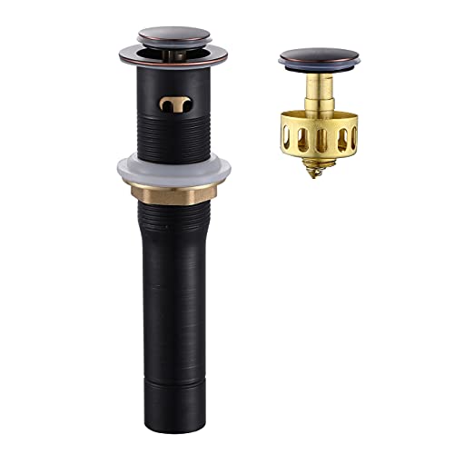 Pop up Sink Drain Stopper for Bathroom Vessel Vanity Sink Art Basin Oil Rubbed Bronze, Small Cap with Overflow, Metal Pop-up Drain Strainer with Detachable Basket Stopper | Pop Up Drain, Made of Metal, Small Cap, with Detachable Basket Stopper, Drain Fast