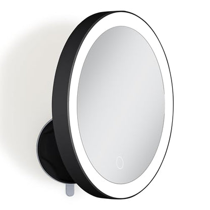 Zadro Zado 8.25-Inch x 6.9-Inch Round LED Lighted Wall Mounted Suction Cup Makeup Mirror with 10X Magnification and Touch Controls (Black) - color: Black