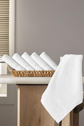 Ozdilek 6-Piece Washcloth Set 13x13 Towels 100% Turkish Cotton, Soft, Absorbent, Gentle on Sensitive Skin, Multi-Purpose Use, Washable, Reusable, Ideal for Baby Care & Spa 6 Towels (White) - color: White