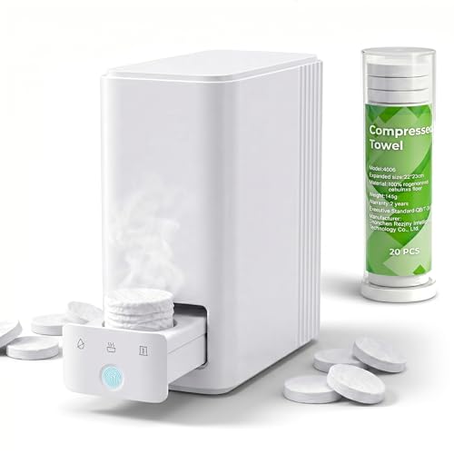 Hot Towel Dispenser, 5s Instant Heating Automatic Facial Towel Warmer (131°F), Jam-Free Compressed Towel Machine for Skincare, Sensitive Skin & Baby Care, with 20 Compressed Towels - size: Towel Machine
