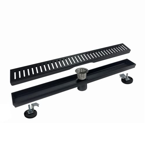 24 Inch Black Linear Shower Drain with Removable Capsule Pattern Cover Grate Accessories and SUS304 Stainless Steel CUPC Certificate (24 inch) - size: 24inch