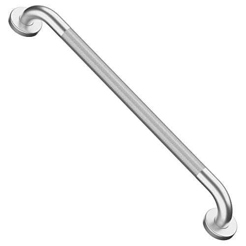 Brushed Nickel Safety Bar 24 Inch, Shower Grab Bar for Senior | Anti-Slip Knurled Grip, 1.25" Diameter, Stainless Steel Bathroom Handrail for Elderly, Handicap Support Bars, Wall Mounted - color: Brushed Nickel, size: 24 Inch