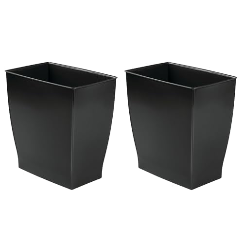 iDesign Small Plastic Bathroom Trash Can, Slim Rectangle, 2-Pack, Black | Garbage Bin for Bedroom, Office, Dorm - color: Black, style: Pack of 2