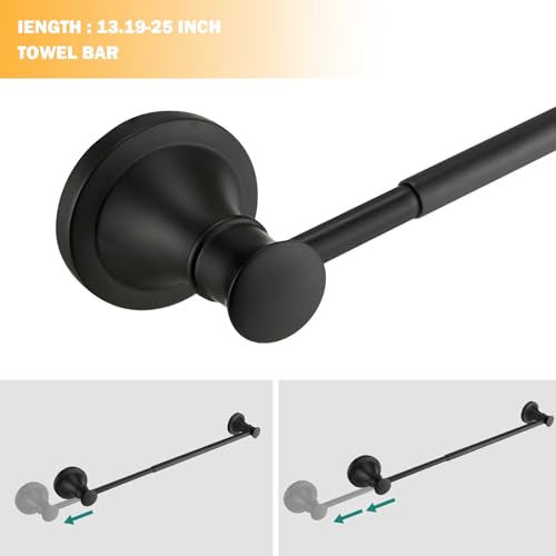 Hoimpro Matte Black 4-Piece Bathroom Bath Set, Wall Mount Bathroom Hardware Fixture (Adjustable Towel Bar Rack, Towel Ring Holder, Paper Towel Holder, Double Towel Hook), Bathroom Accessories - color: Matte Black