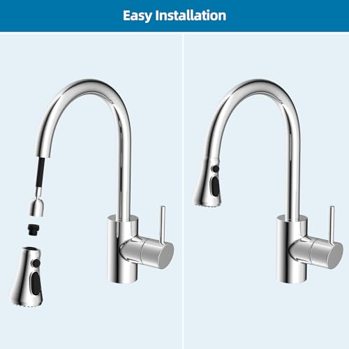 Universal Pull Down Spray Head for Kitchen Faucet, 3 Modes, Sliver Chrome | NSF/ANSI/CAN 372 Certified, 15 Adapters Compatible with Moen Delta Faucet, Kitchen Sink Faucet Sprayer Head Fit Most Faucet - color: Chrome, style: Handy Design
