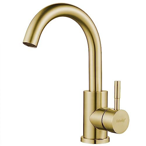 Wet Bar Sink Faucet Single Hole Brushed Gold, Modern Single Handle Bathroom Sink Faucet Commercial Stainless Steel Prep Sink Faucet - color: Brushed Gold, size: No drain