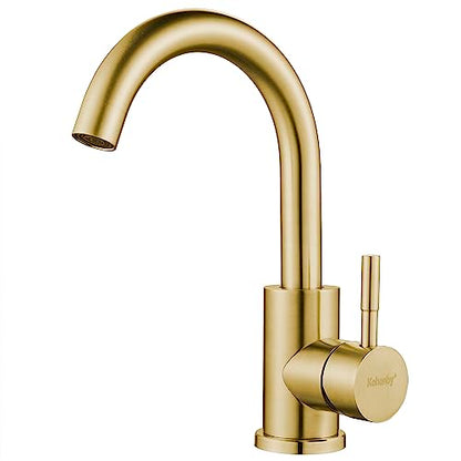Wet Bar Sink Faucet Single Hole Brushed Gold, Modern Single Handle Bathroom Sink Faucet Commercial Stainless Steel Prep Sink Faucet - color: Brushed Gold, size: No drain