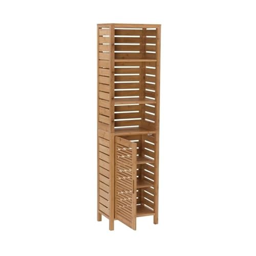 Pemberly Row Tall Bamboo Linen Cabinet, 61.75 in Height, 6-Shelf Tower, Natural Brown Finish, Solid Bamboo Construction, Versatile Storage for Bathroom or Home Organization