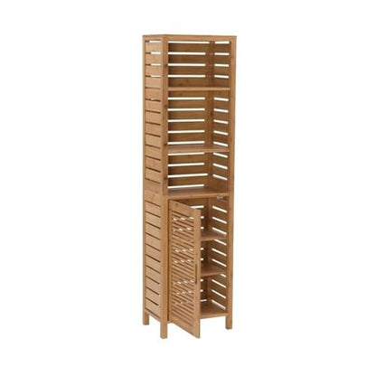 Pemberly Row Tall Bamboo Linen Cabinet, 61.75 in Height, 6-Shelf Tower, Natural Brown Finish, Solid Bamboo Construction, Versatile Storage for Bathroom or Home Organization