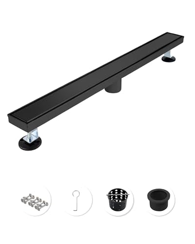 36 Inch Matte Black Linear Shower Drain | CUPC Certified 2-in-1 Tile Insert for Curbless Showers. 304 Steel, 15.8GPM Flow. Includes Hair Catcher & Adjustable Feet. - color: Matte Black, size: 36in