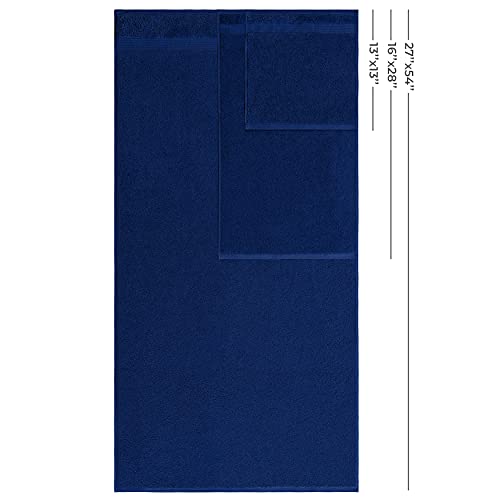 American Veteran 100% Cotton Turkish 6 Piece Luxury Towel Set - 2 Bath, 2 Hand, 2 Washcloths in Navy Blue - color: Navy Blue, size: XL 6PC