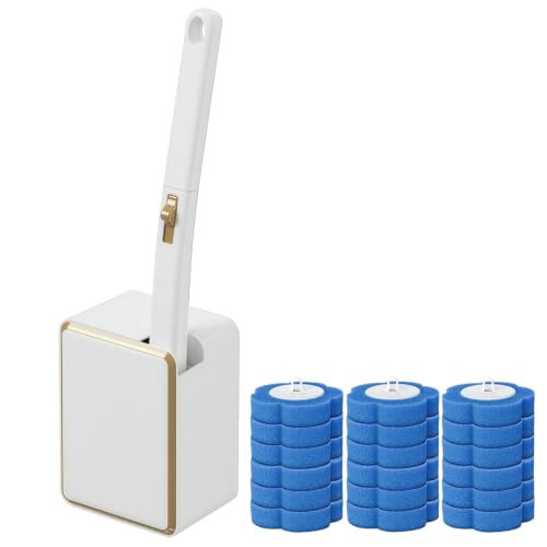 Disposable Toilet Brush and Holder,Cleaning Supplies,Deep Cleaning,Wall Mount Toilet Cleaning System,1 Toilet Wand + 18 Toilet Brush Refill (Ocean Blue Package) - color: Ocean Blue Package
