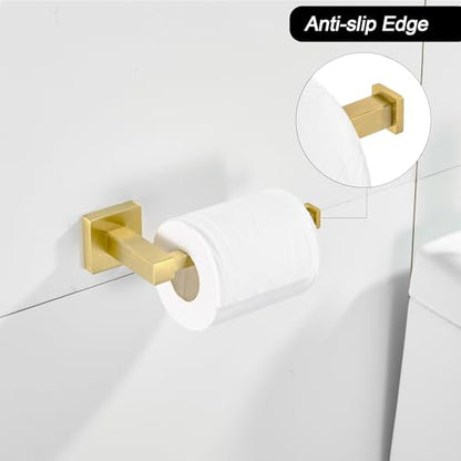 Leyden Gold Toilet Paper Holder Hand Towel Holder, Brushed Brass Toilet Roll Holder Towel Ring, Modern Bathroom Hardware Set Stainless Steel Wall Mounted 2 Pieces - color: Gold Square Bottom