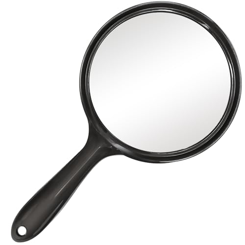 D Handheld Mirror with Handle,5.4" W x 10.4" L, Black | Large Doule Sided ,Magnifying Mirror 1X 2X ,Handle Makeup Mirror, Acrylic, Handheld Mirror Rounded Shape - color: Large Black