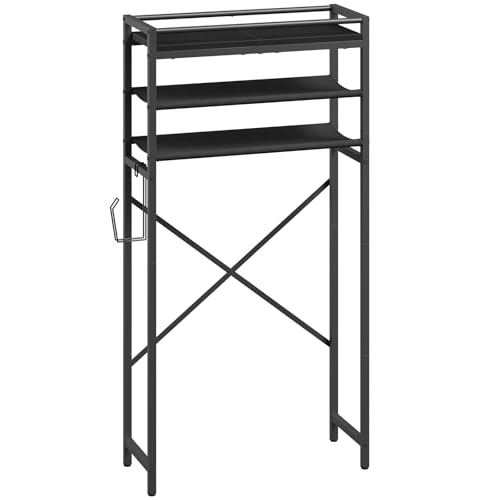 MAHANCRIS Over Toilet Storage, 3-Tier Bathroom Organizer Shelf with Toilet Paper Holder, Freestanding Space Saver Bathroom Shelves Above Toilet for Bathroom, Laundry Room, Black TSBK1201 - color: Black
