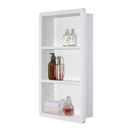 IDYLLOR Recessed Medicine Cabinet No Mirror - 14x24 Bathroom Storage Wall Cabinet with 2 Shelves, 304 Stainless Steel Shower Niche, Matte White Waterproof for Bathroom, Toilet, Vanity - color: Matte White, size: 14"x 24"