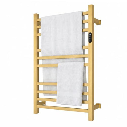 Luxury Gold Towel Warmer Rack for Bathroom, Wall Mounted Electric Heated Towel Rack with Timer & Fahrenheit Temperature Control, 10 Bar Stainless Steel Towel Heater for Bathroom(Brushed Gold) - size: 10 Bar