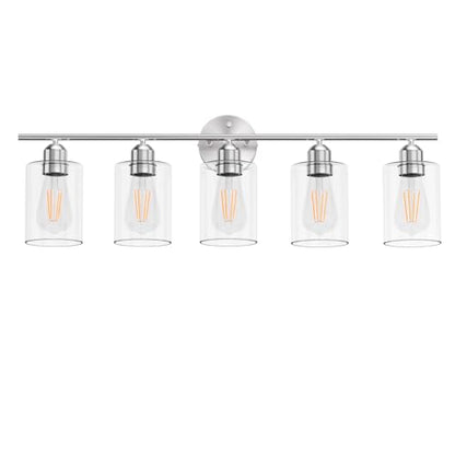 Bathroom Vanity Light Fixtures Brushed Nickel Bathroom Lighting Fixture, 5 Lights Bathroom Light Fixture Over Mirror, Modern Black Vanity Light, Wall Sconces with Glass Shades - color: Brushed Nickel, size: 5 Lights