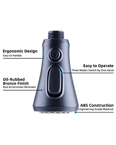 Hibbent Pull Down Spray Head, NSF/ANSI/CAN 61 & CUPC Certified 3-Function Spray Nozzle, 15 Adapters, Kitchen Sink Faucet Head Replacement Compatible with Moen, Delta, Kohler, Oil-Rubbed Bronze - color: Oil Rubbed Bronze, style: 2.5 Gallon Per Minute